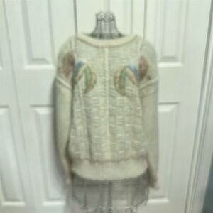 Erika Vintage Hand-Knit Pullover Sweater Women's L Multicolor Embroidered